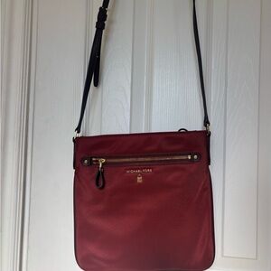 Michael Kors Nylon Kelsey Burgundy and Brown Crossbody Bag